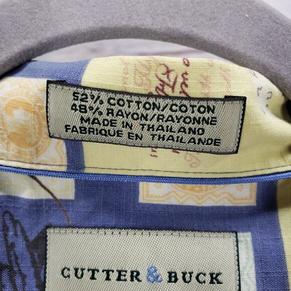 Cutter & Buck Men's Keeler Airlines Passport Stamp Print Shirt Medium - Picture 9 of 14